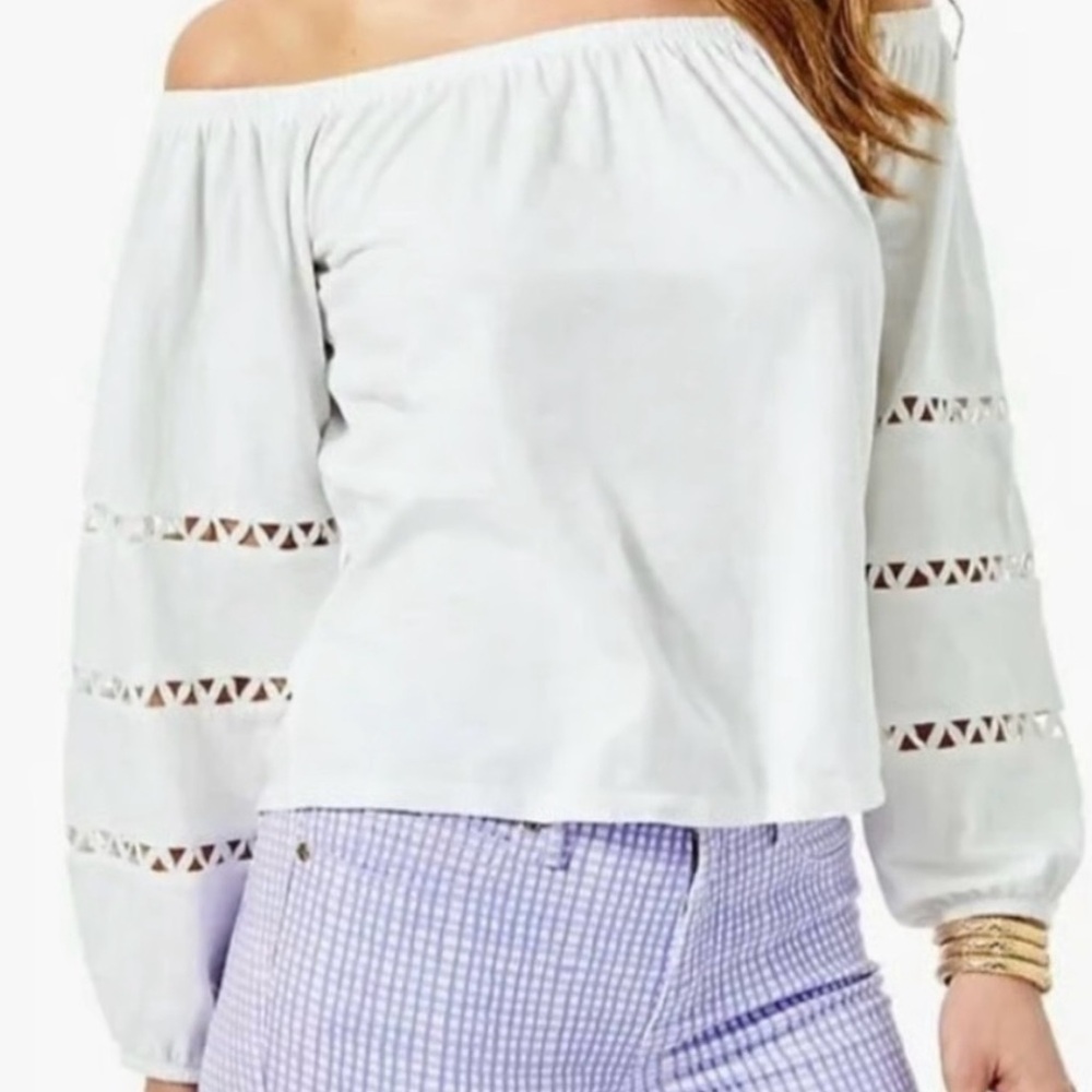 Lilly Pulitzer White Off-Shoulder Top Long Sleeve Shirt womens XL